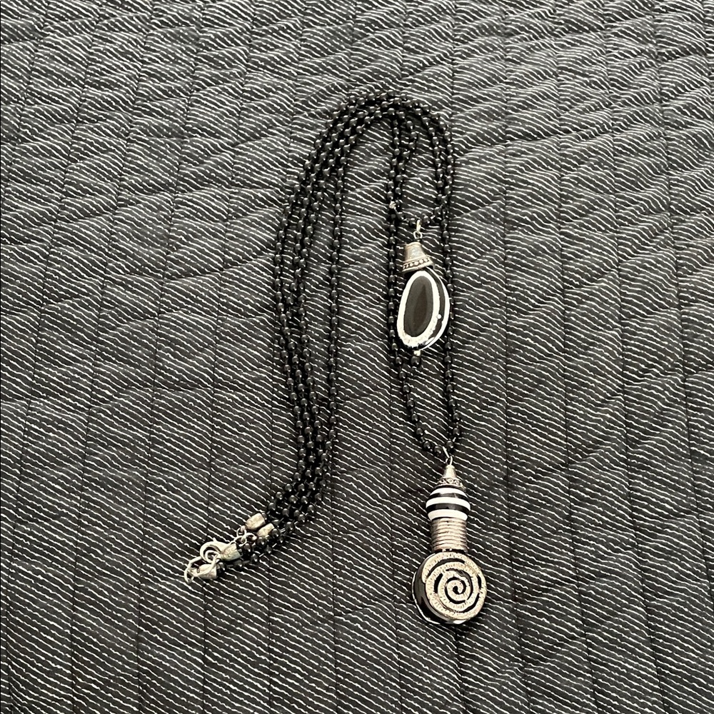 Black and White Spiral Dual Pendant Necklace
